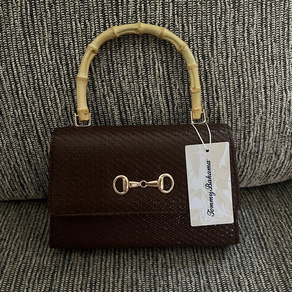 Tommy Bahama Handbags - Tommy Bahama Dark Brown Bamboo-Handle Top-Handle Bag
